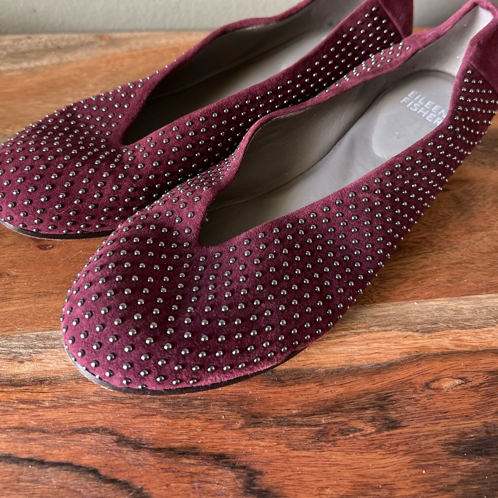 Eileen Fisher Burgundy Raisonette Suede Studded Ballet Flats Size 7